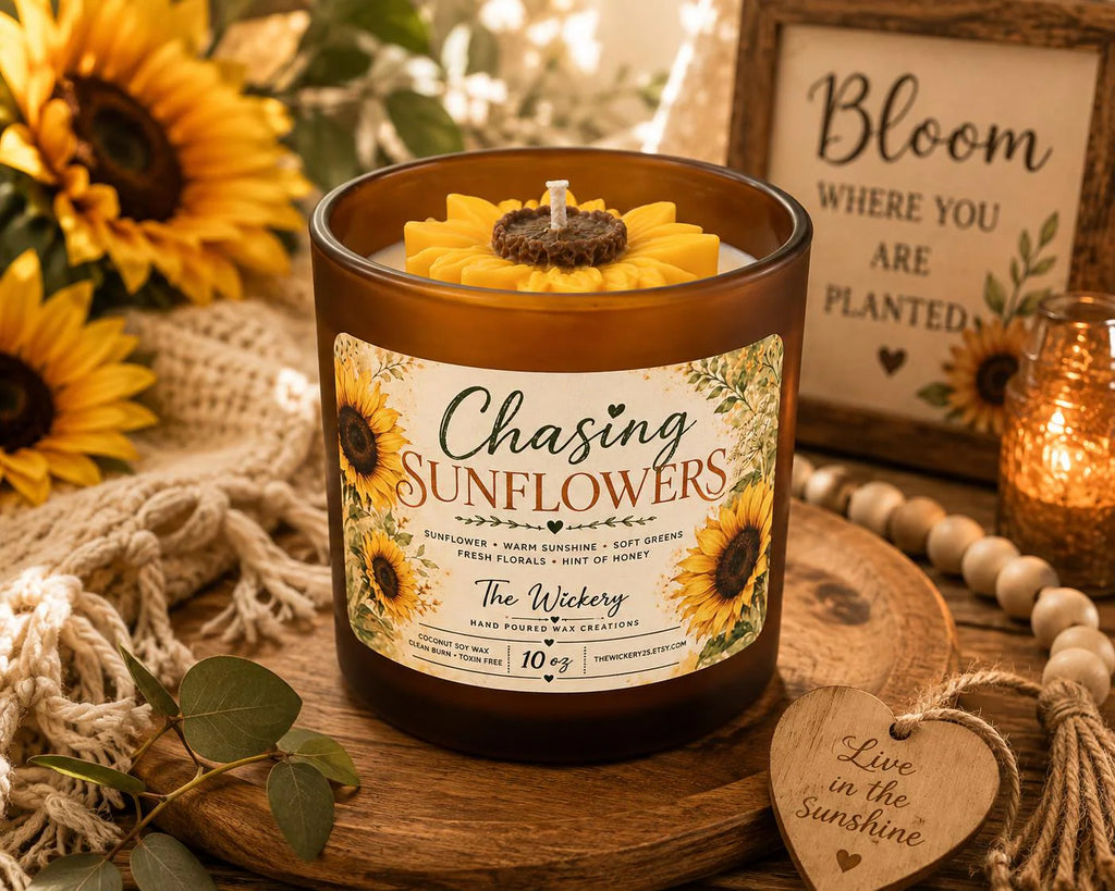 Chasing Sunflowers Candle | Sunflower Marshmallow Scent | Coconut Soy Wax | Floral Home Fragrance