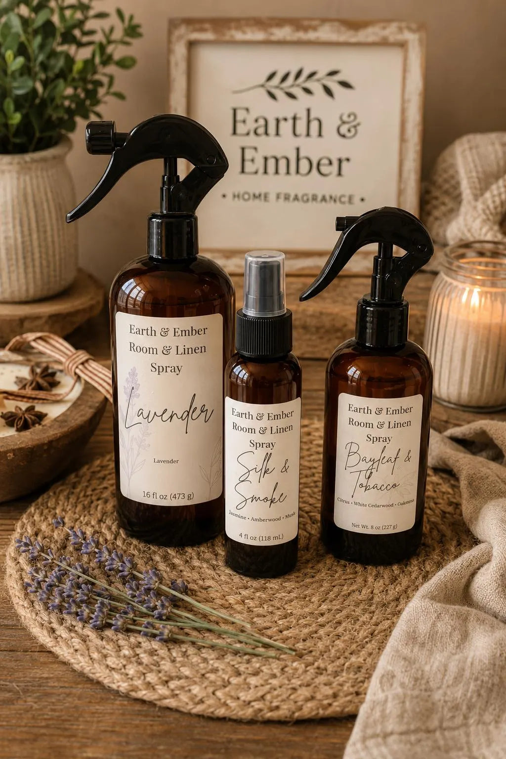 Room and Linen Spray, Home Fragrance Mist, Fabric Freshener, Scented Room Spray, Earth & Ember, 4 oz 8 oz 16 oz