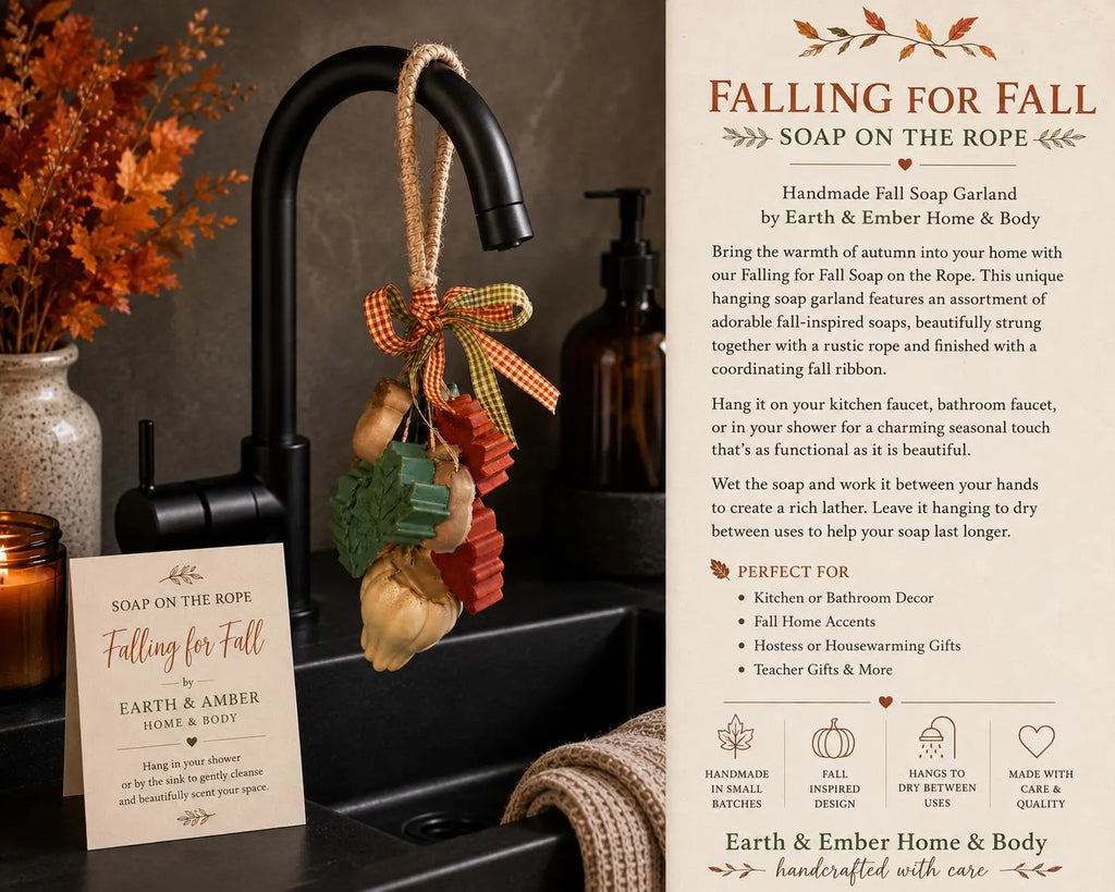 Handmade Fall Soap on a Rope | Autumn Leaf & Pumpkin Garland (Kitchen Decor)