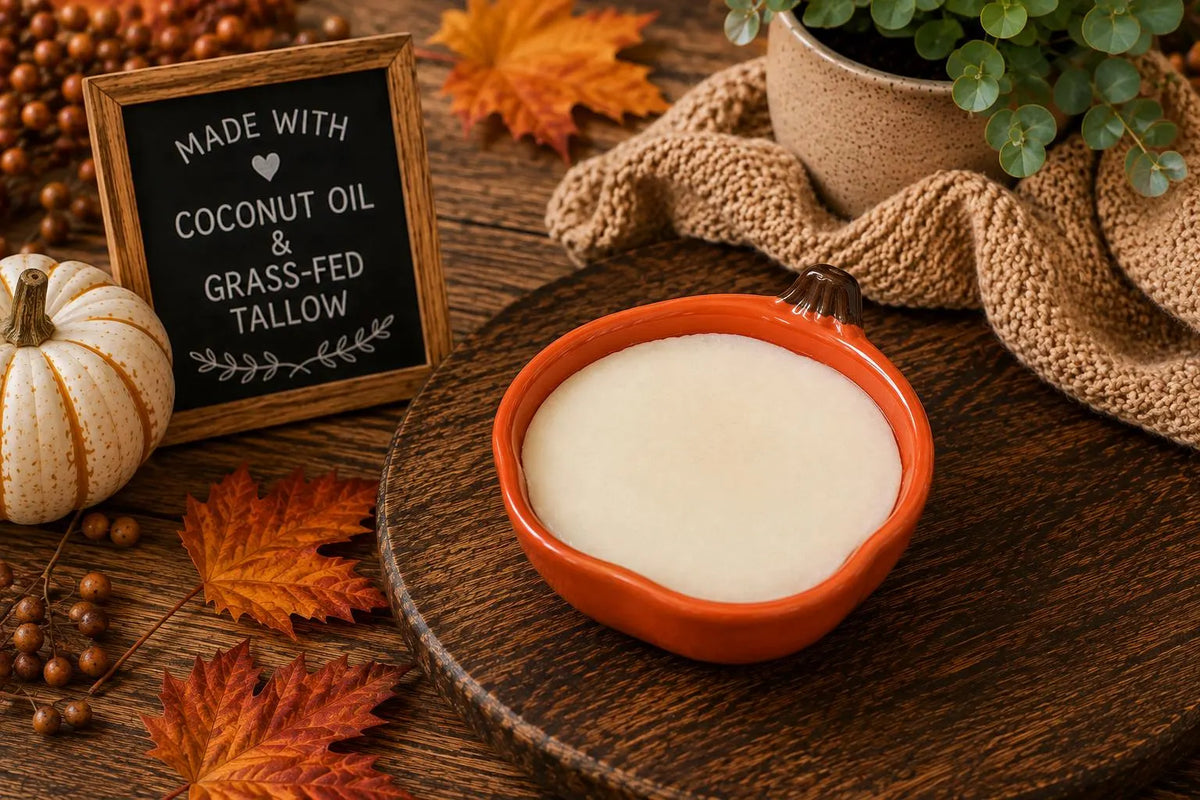 Handcrafted Tallow & Coconut Oil Dish Soap | Reusable Pumpkin Ramekin (Fall Kitchen Decor)