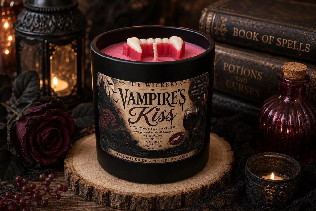 Vampire's Kiss Coconut Soy Candle – Gothic Halloween Decor, Berries Red Wine Vanilla Scent