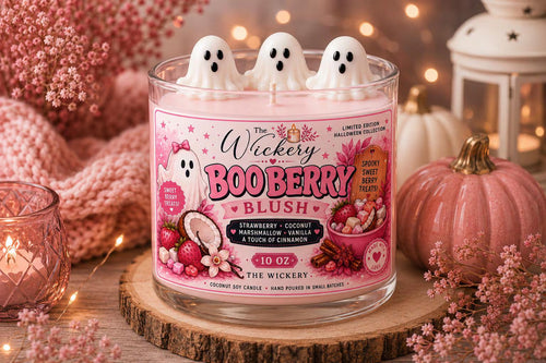 Boo Berry Blush Candle – Pink Ghost Embeds, Strawberry Coconut Scent (10 oz)