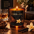 Ember and Oak Soy Candle Tobacco Vanilla Inspired Smoked Tobacco Warm Vanilla Wood Wick Candle Cozy Masculine Scent
