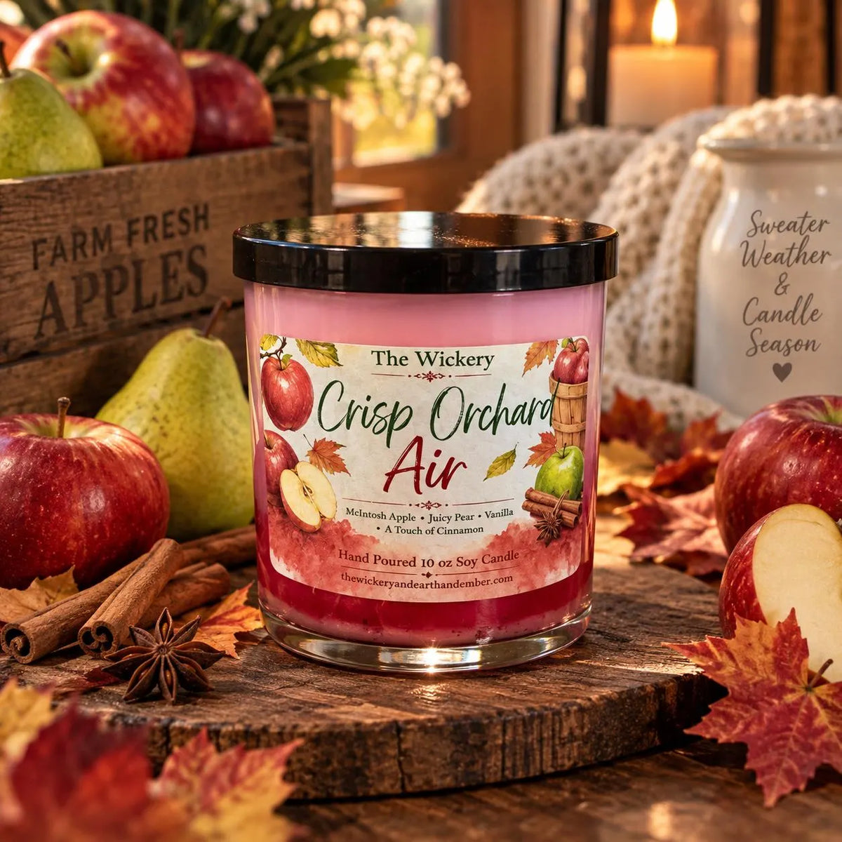 Apple Orchard Candle: Crisp Fall Scent, Soy-Coconut Wax, 10 oz
