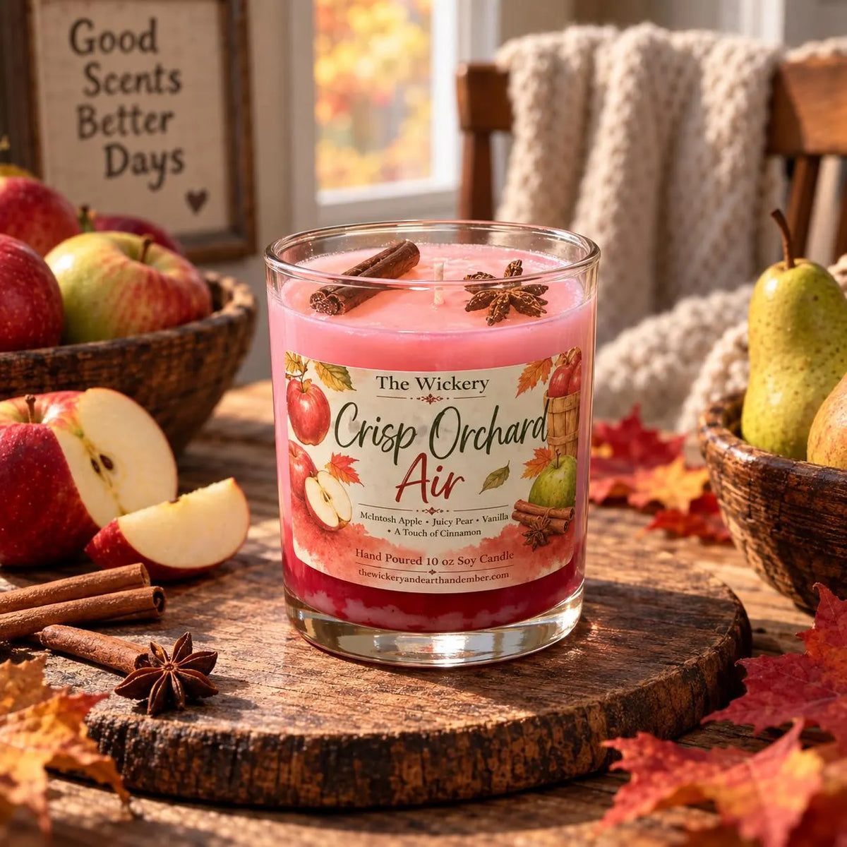 Apple Orchard Candle: Crisp Fall Scent, Soy-Coconut Wax, 10 oz