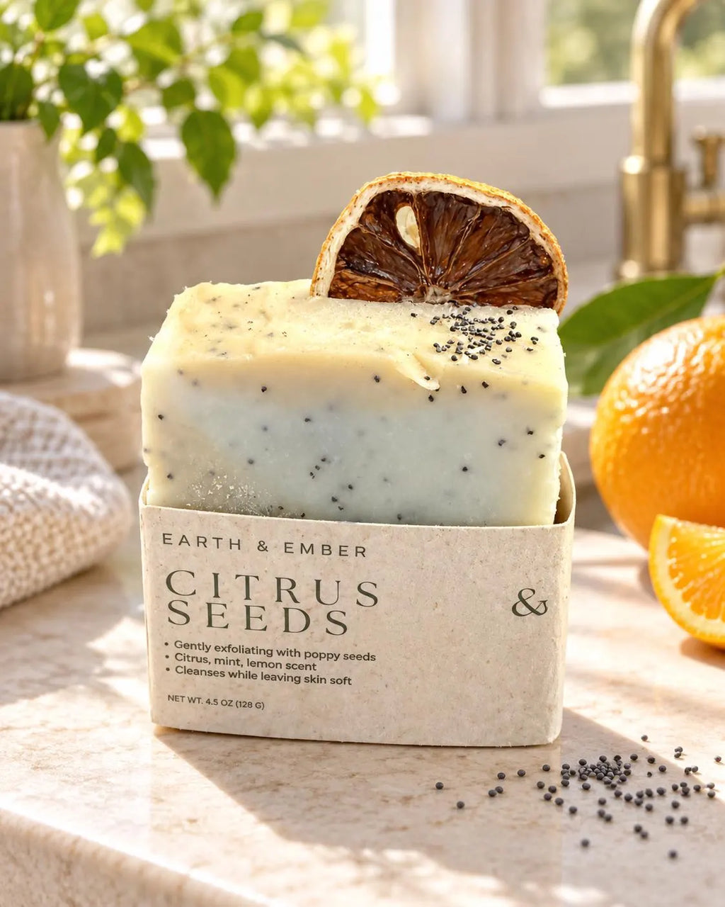 Citrus Seeds Lemon Poppy Seed Soap | Handmade Cold Process Soap | Earth & Ember