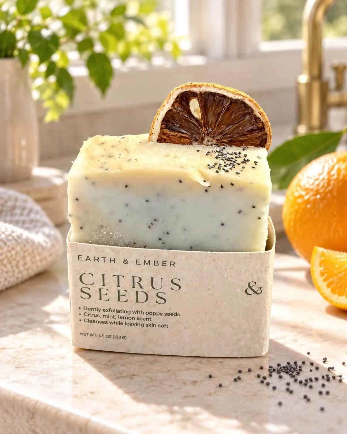 Citrus Seeds Lemon Poppy Seed Soap | Handmade Cold Process Soap | Earth & Ember