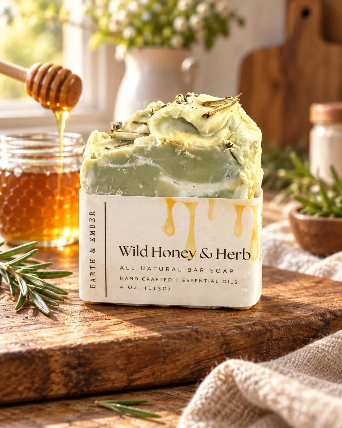 Handmade Honey Lemongrass Tallow Soap | Earth & Ember Cold Process Bar (4 oz)