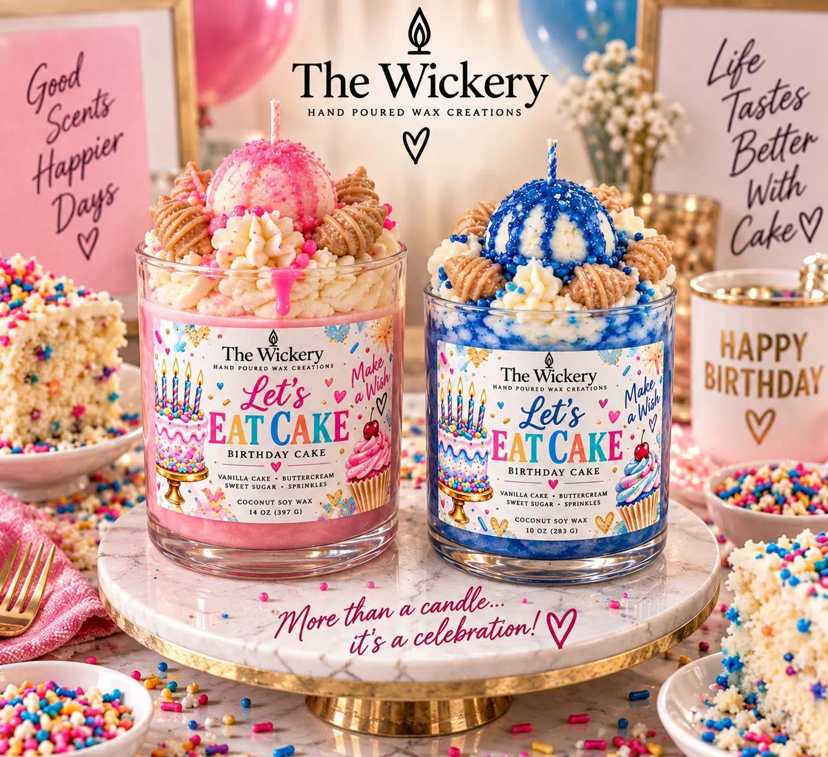 Vanilla Cake Candle: 16 oz Jar, Buttercream Frosting & Sprinkles