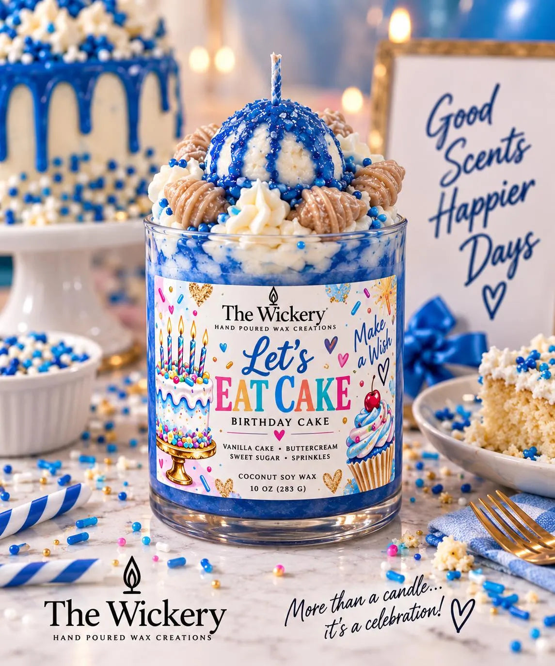 Vanilla Cake Candle: 16 oz Jar, Buttercream Frosting & Sprinkles