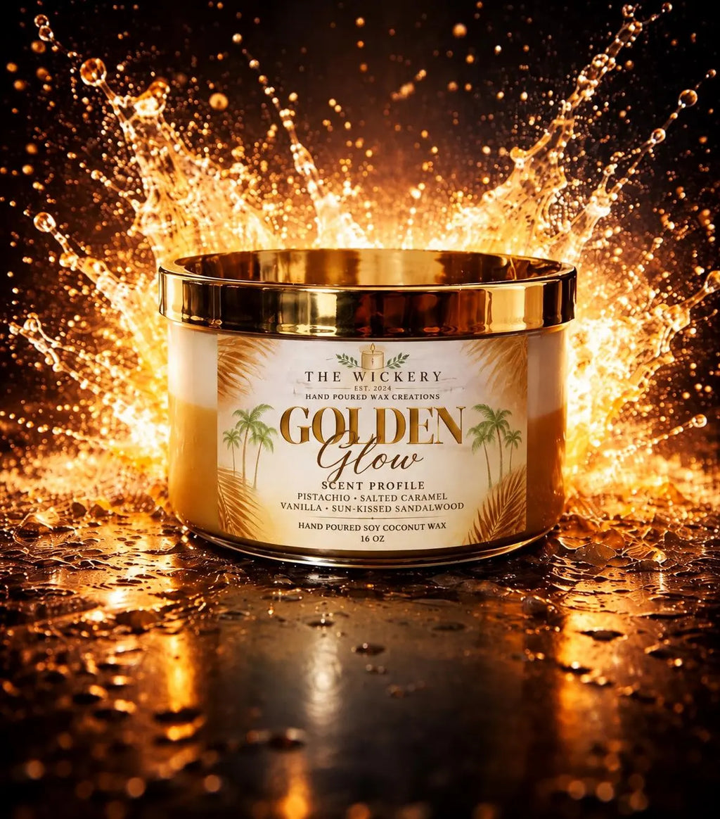 Golden Glow Candle: Vanilla Pistachio Caramel Beach Scent, Inspired by Cheirosa 62
