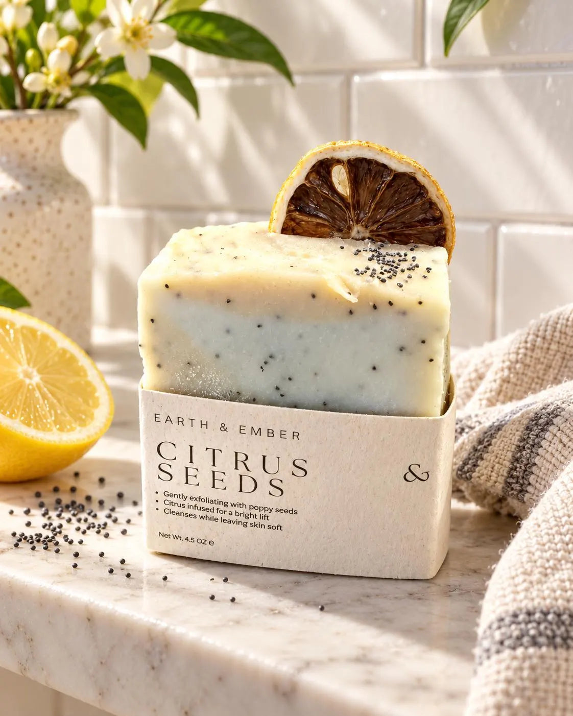 Citrus Seeds Lemon Poppy Seed Soap | Handmade Cold Process Soap | Earth & Ember