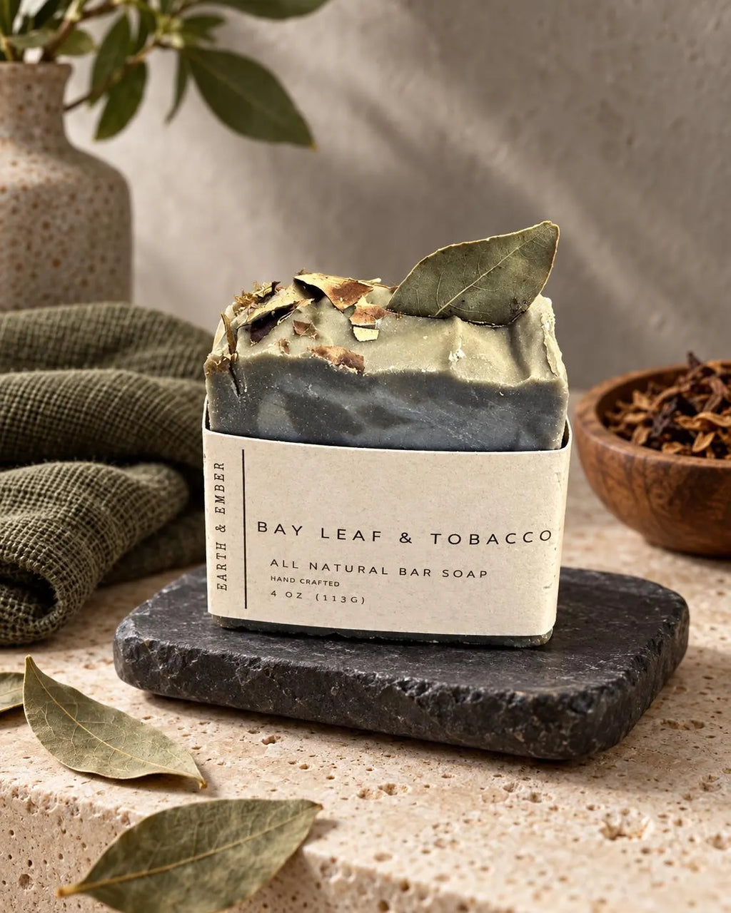 Bay Leaf and  Tobacco Soap | Handmade Cold Process Bar Soap | Earth & Ember | 4 oz