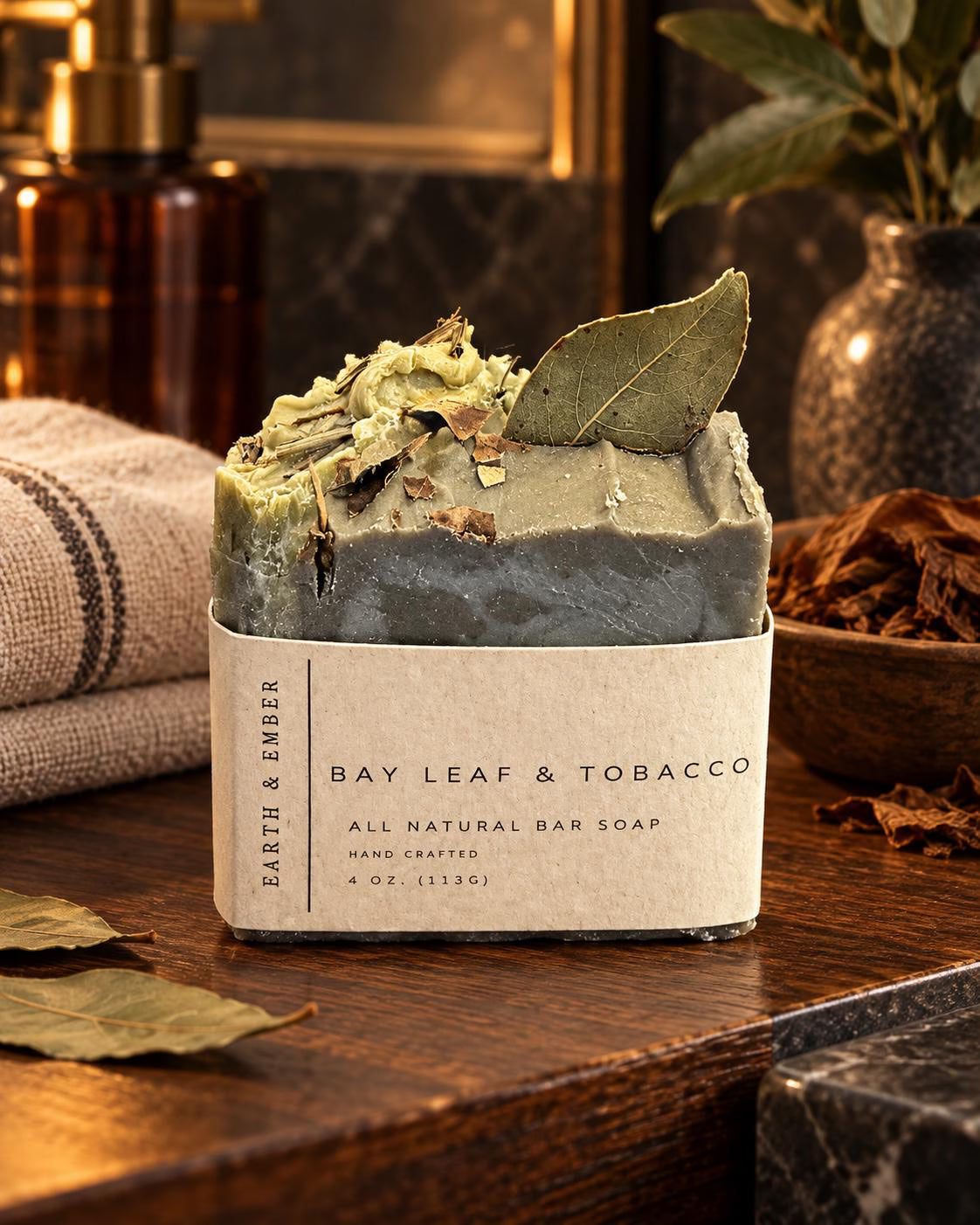 Bay Leaf and  Tobacco Soap | Handmade Cold Process Bar Soap | Earth & Ember | 4 oz