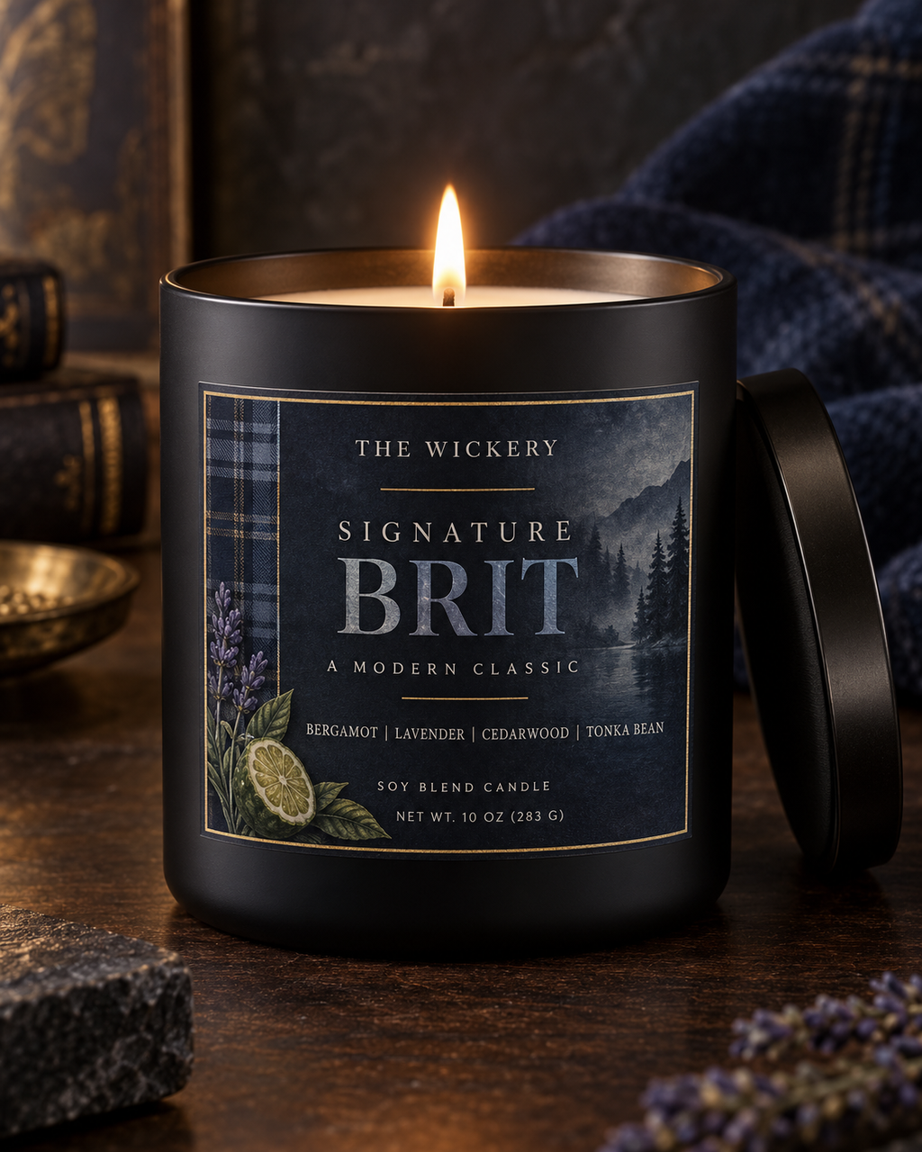 Signature Brit Candle | Bergamot, Lavender, Cedarwood & Tonka Bean | 10 oz Coconut Soy Candle | Luxury Home Fragrance